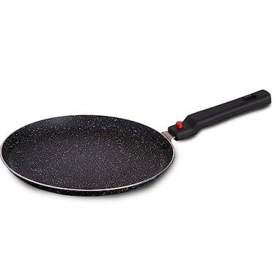Amazon Brand - Solimo Aluminium Non-Stick Dosa Tawa with Detachable Handle | 25 Cm | Black