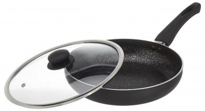 Amazon Brand - Solimo Aluminium Non Stick Frying Pan with Glass Lid - 27 cms, 2.3 litres | (Black)