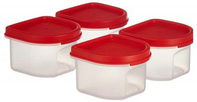 Amazon Brand - Solimo Antimicrobial Modular Plastic Storage Containers with Lid (250 ml each) (Set of 4) (Light Red)