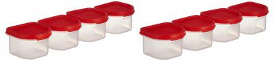 Amazon Brand - Solimo Antimicrobial Modular Plastic Storage Containers with Lid (250 ml each) (Set of 8) (Light Red)