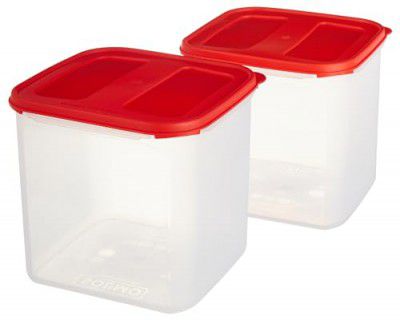 Amazon Brand - Solimo Antimicrobial Square Modular Plastic Storage Container (4.5 L each) (Set of 2) (Light Red)