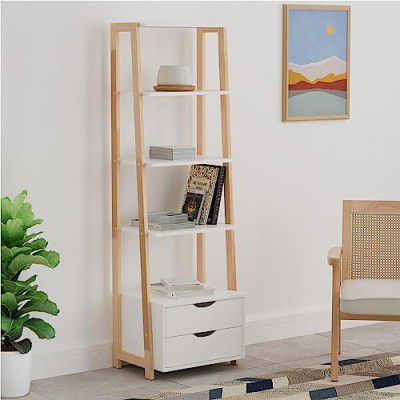Amazon Brand - Solimo Ares Engineered Wood Bookshelf (2 Drawers and 4 Shelves, White Finish)
