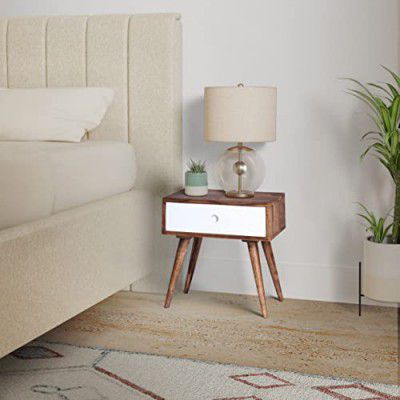 Amazon Brand - Solimo Asend Durable Bedside Table, with 1 Drawer (Sheesham Wood with Natural Finish)