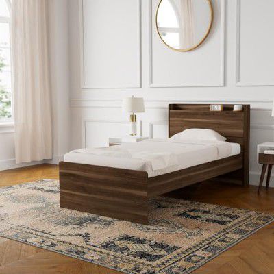 Amazon Brand - Solimo Ashburn Engineered Wood Single Bed with Headboard Storage, Asian Walnut