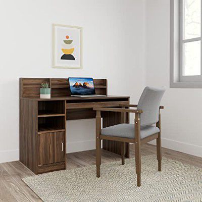 Amazon Brand - Solimo Ashburn Engineered Wood Study Table with Sliding Keyboard Panel and 3 Shelves, Asian Walnut