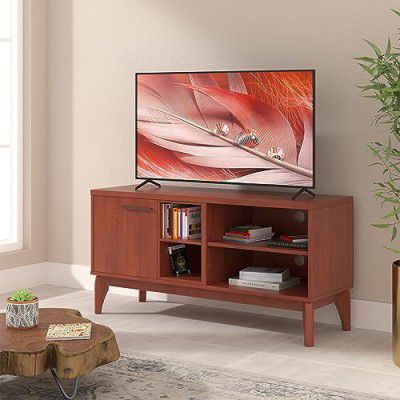 Amazon Brand - Solimo Aster Engineered Wood TV Unit (1 Door & 6 Shelves, Walnut Finish) |TV Cabinet | TV Stand | TV Unit for Living Room