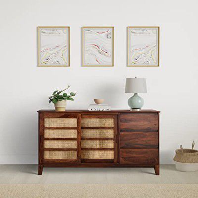 Amazon Brand - Solimo Augustene Solid Sheesham Wood Sideboard with Sliding Door with 3 Drawers (Natural Finish)