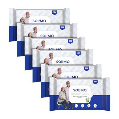 Amazon Brand - Solimo Bed Bath Wipes | With Aloe vera & olive extracts | Advanced Germ Protection | White (Pack of 6)