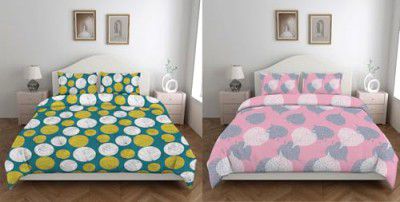 Amazon Brand - Solimo Bedsheet | Double Bed | 2 Pillow Covers | 80-85 GSM (Set of 2) (Polka Dot Green and Floral Pink)