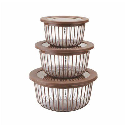 Amazon Brand - Solimo Better Home Linea Transparent Plastic Storage Bowls Food Grade Set of 3 