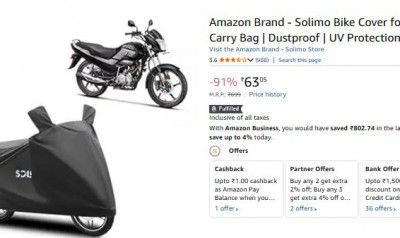 Amazon Brand - Solimo Bike Cover for Hero Splendor with Carry Bag | Dustproof | UV Protection (Silver)