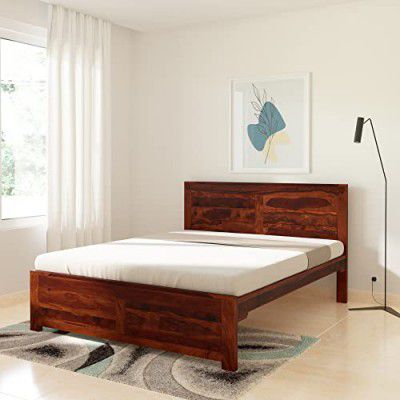 Amazon Brand - Solimo Bios Sheesham Wood Queen Bed Without Storage (Honey Finish)