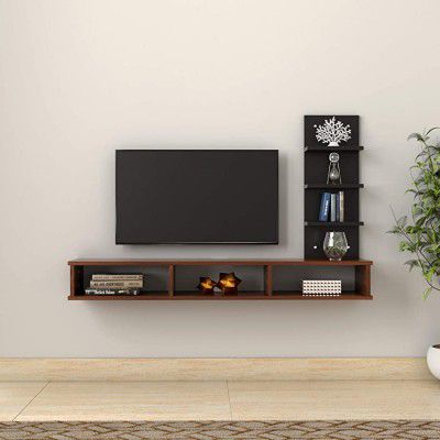 Amazon Brand - Solimo Blooms Engineered Wood Wall Mounted TV/Entertainment Unit (Walnut & Black)