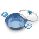 Amazon Brand - Solimo Blue Ceramic Non Stick Induction Base Deep Kadai 24Cm with Glass Lid...