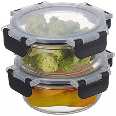 Amazon Brand - Solimo Borosilicate Container 400Ml- Set Of 2,Detachable Lid(Glass), Transparent