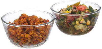 Amazon Brand - Solimo Borosilicate Round Glass/Mixing Bowl (Set of 2, 1100 ml) | Transparent