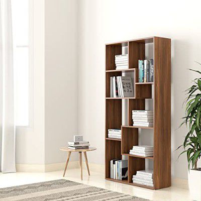 Amazon Brand - Solimo Brol Engineered Wood Open Bookshelf with 8 Shelves, Rolex Dark