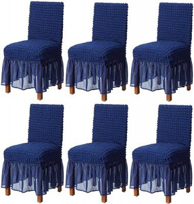 Amazon Brand - Solimo Bubble Chair Cover with Skirt Polyester and Spandex Fabric | Pack of 6 (Blue)