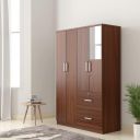 Amazon Brand - Solimo Cabelli Engineered Wood 4 Door Wardrobe with 2 Drawers and Mirror (Asian Walnut Finish)...