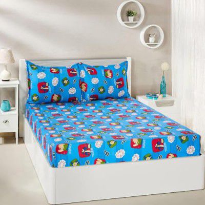 Amazon Brand - Solimo Cartoon 120 TC Cotton Double Bedsheet (Blue)