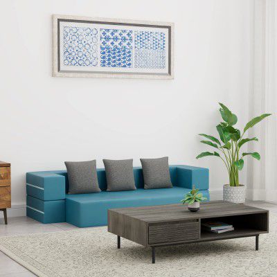 Amazon Brand - Solimo Casaan 3 Seater Foldable Sofa Cum Bed (PU Foam with Fabric, Blue, 75x48x10 inches)