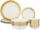 Amazon Brand - Solimo Ceramic 14 Piece Premium Dinner Set | 4 Dinner Plates, 4 Quarter Plates, 2 Large Bowls & 4 Small Bowls | Golden Strip - Floral...