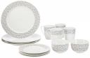 Amazon Brand - Solimo Ceramic 16 Piece Polka Dot Dinner Set | 4 Dinner Plates, 4 Quarter Plates, 4 Mugs & 4 Small Bowls | Black Dotted Design...