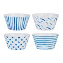 Amazon Brand - Solimo Ceramic Bowl, Set of 4 | 400ml, White & Blue (Serenity)...