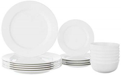 Amazon Brand - Solimo Ceramic Geometric Dinner Set ( White ,18 Pieces )