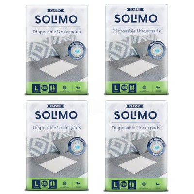 Amazon Brand - Solimo Classic Underpads, Large (Size: 90 X 60 cm), Unisex, High Absorbency, Super Soft, Pack of 40 (10 Units x 4 Packs)