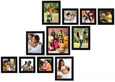 Amazon Brand - Solimo Collage Photo Frames, Set of 11 (4pcs - 6x8 inch, 1pcs - 8x10 inch, 6pcs - 5x5 inch), Black