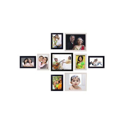 Amazon Brand - Solimo Collage Photo Frames, Set of 9,Wall Hanging (6 pcs - 5x7 inch, 3 pcs - 8x10 inch), Black & Cream