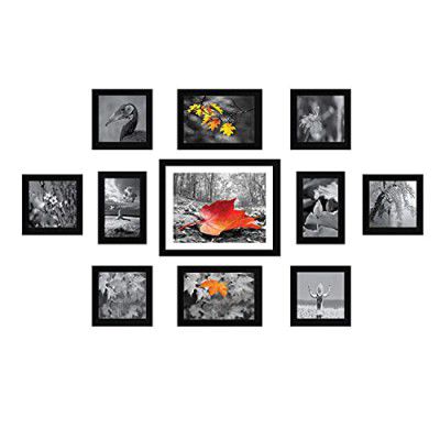 Amazon Brand - Solimo Collage Set of 11 Black Photo Frames ( 4 x 6 Inch - 2 & 5 X 5 Inch - 6, 5 X 7 inch - 2 & 8 X 10 inch - 1 ), Rectangular, Synthetic, Tabletop