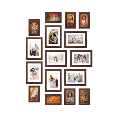 Amazon Brand - Solimo Collage Set of 16 Brown Photo Frames ( 4 X 6 inch - 8 & 6 X 8 Inch - 8)