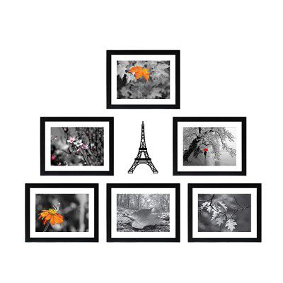 Amazon Brand - Solimo Collage Set of 6 Black Photo Frames (8 X 10 Inch - 6) with Eiffel tower Plaque