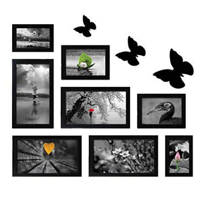 Amazon Brand - Solimo Collage Set of 8 Black Photo Frames (4 X 6 Inch - 2, 5 X 7 Inch - 2 & 6 X 10 Inch - 4) with 3 Butterfly Plaques