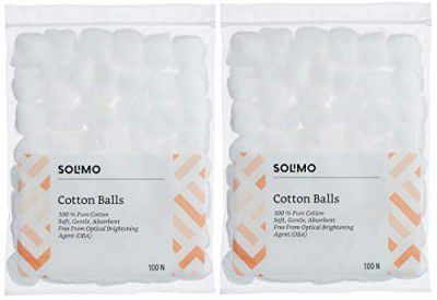 Amazon Brand - Solimo Cotton Balls - 100 Units (Pack of 2) - White
