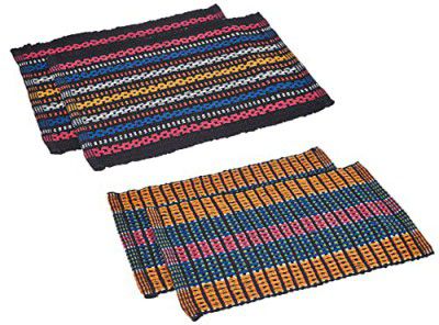 Amazon Brand - Solimo Cotton Bathmat Set of 4, Vibrant Stripes - 1000 GSM