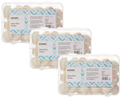 Amazon Brand - Solimo cotton Ghee Diya Wicks (Pack of 3- 35 Pieces Each)