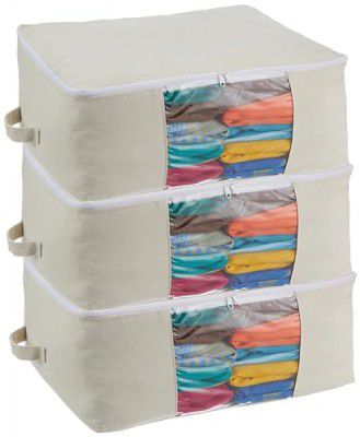 Amazon Brand - Solimo Cotton Saree Storage Bag (Pack of 3)