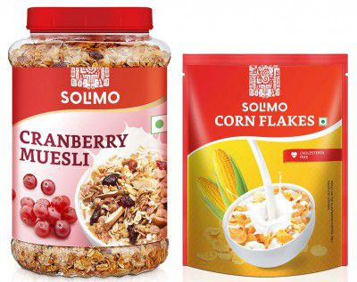 Amazon Brand Solimo - Cranberry Muesli 1kg - Corn Flakes 875g