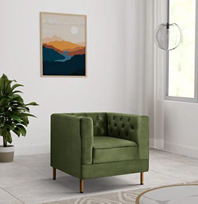 Amazon Brand - Solimo Cretson 1 Seater Sofa (Velvet Fabric, Olive Green)