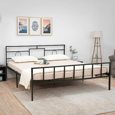 Amazon Brand - Solimo Cyrus Metal Regular King Bed-(Glossy Finish_Black)