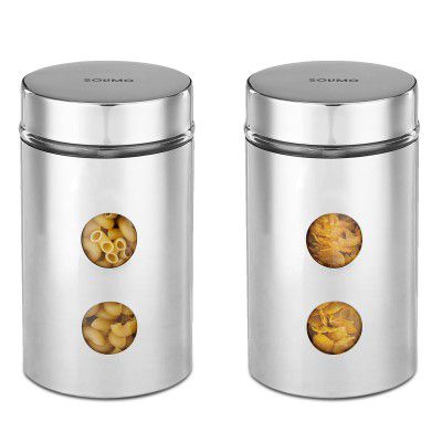 Amazon Brand - Solimo Drip Window Steel Jacketed Glass Jars | Set of 2  | 1200 ml | Silver