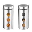 Amazon Brand - Solimo Drip Window Steel Jacketed Glass Jar | Multipurpose Kitchen Organizer With See-Through Window | 1700 Ml Set Of 2 - Silver...