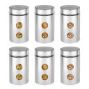 Amazon Brand - Solimo Drip Window Steel Jacketed Glass Jar | 1200 ml | Set of 6 | Silver...