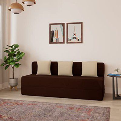 Amazon Brand - Solimo Dukon 3 Seater Foldable Sofa Cum Bed (EPE Foam with Jute Fabric, Brown, 72x70x8 inches)
