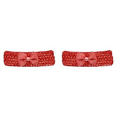 Amazon Brand - Solimo Elastic Hair Bands with Flowers, Red, Pack of 2 for Kids