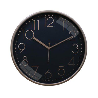 Amazon Brand - Solimo Embossed Metallic Analog Wall Clock, Silent Sweep, Numeric Time Indicator (12 Inches, Black and White)