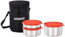 Amazon Brand - Solimo Executive Lunch Box Set | Stainless Steel Containers - Set of 3 (250 ML + 400 ML + 550 ML) - Red...